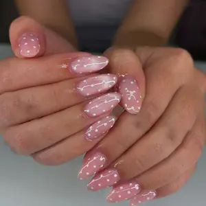24pcs Almond Fake Nails, Nude Base + Polka Dots, Nail Design, Reusable, Beginner Friendly, Includes Jelly Glue & Nail File, Perfect for Commute/dates