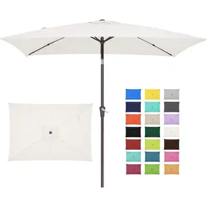 Double-Sided Outdoor Patio Umbrella 6.5x10 ft Rectangular Patio Umbrellas Outdoor Market Umbrella with Push Button Tilt and Crank, Rectangle Table Umbrella 6 Sturdy Ribs UV Protection for Pool Garden Backyard Deck, Cream-White