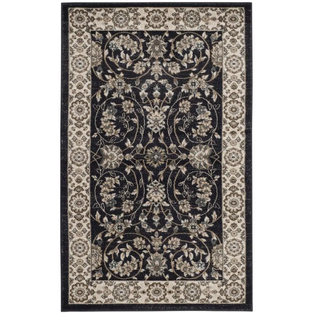 Anthracite and Cream Area Rug with Power Loomed Polypropylene Pile, Jute Backing