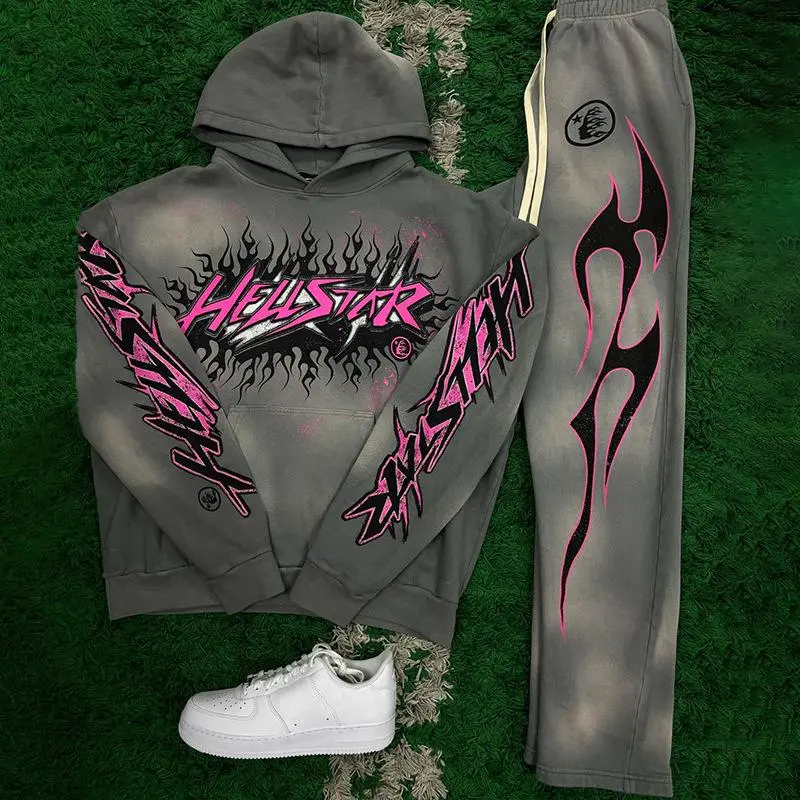 Spring and Autumn New Men's Fashion Hooded Flared Pants Set Clothing Casual graphic sweatsuit sets for men men's 2 piece set sets for men clothing Menswear Layer Overall Stylish Trouser Tracksuit Long SleeveGift