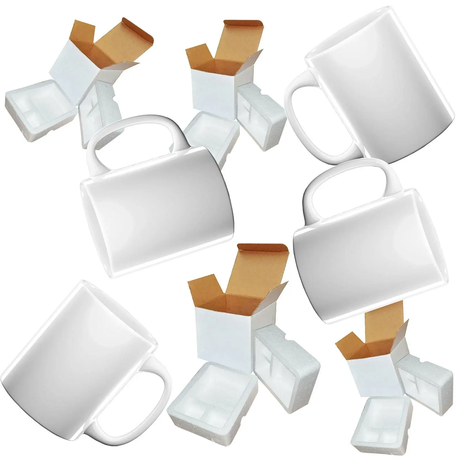 Set of 4 11 oz White Sublimation Mugs - Includes Foam Support and Mug Shipping Boxes