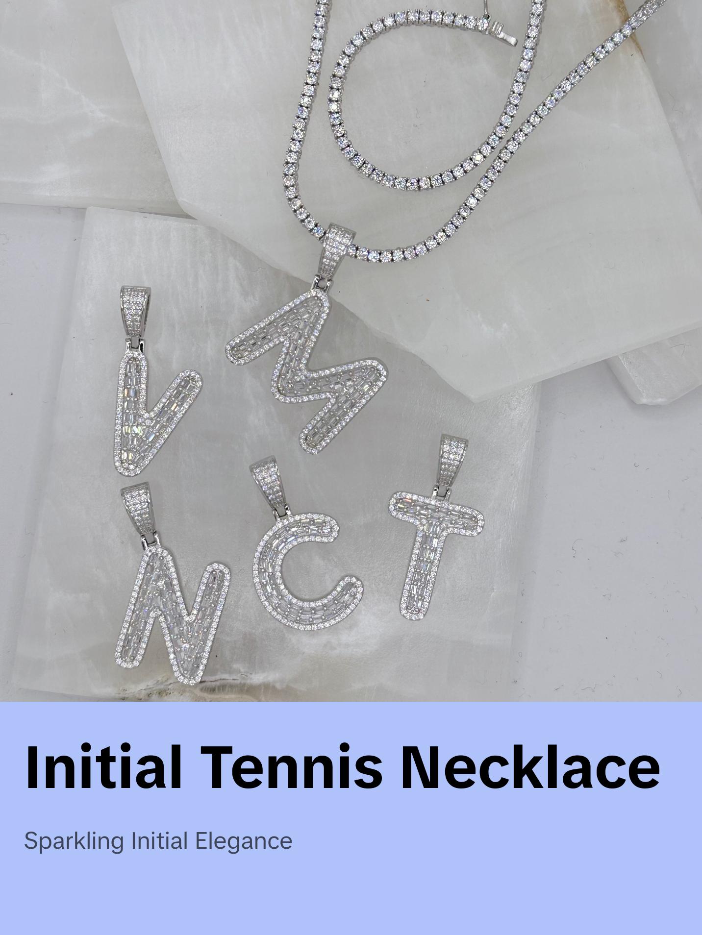SILVER ICY INITIAL BAGUETTE II TENNIS necklace
