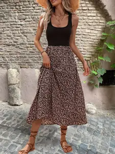Women's Patchwork Ditsy Floral Print Scoop Neck Vintage Tank Dress, Casual Lady Boho Fashion Comfort Sleeveless A Line Midi Dress, Summer Outfits, Ladies Dress for Beach Vacation Holiday, Womenswear, Moo Moo Dresses, Casual Boho Elegant