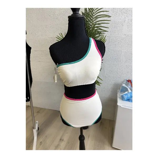 2 Piece Bikini Set - White/Pink/Turquoise - Shade and Shore