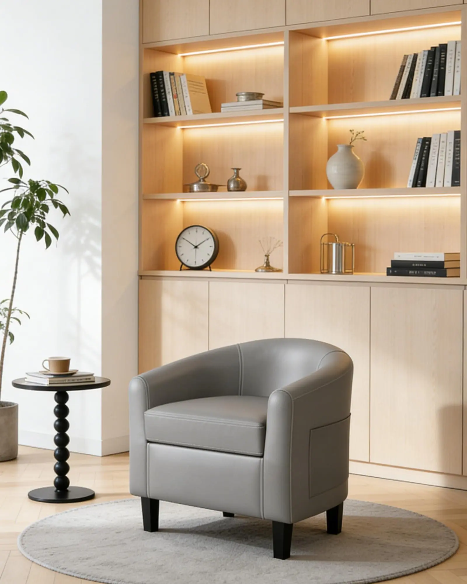 Accent Chairs Faux Leather Chairs Barrel Club Chairs Comfy Living Room Chairs with Sturdy Legs for Bedroom Reading Room Waiting Room(Gray)