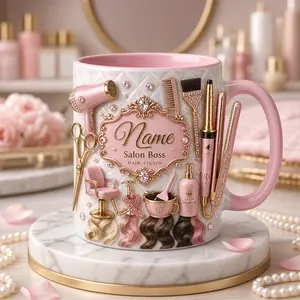Hair Salon Owner Gift Accent Mug 2D Printed 3D Effect Coffee Cup, Personalized Name Salon Boss Gift for Hairstylist Hair Studio Owner, Premium Ceramic Mug for Beauty Professionals, Birthday Appreciation Gift Idea for Her Friends Mom Dad Coworker