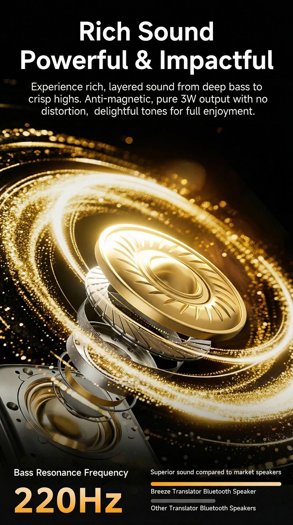 HYUNDAI VA18 8-in-1 Smart AI Translator Speaker, Support Translation, SOS Emergency Assistance, Global Intercom, Anti-Lost Alert, AI Assistant, Radar Detection & Vibration Alert, Portable Audio Device for Travel, Compatible with Android & iOS