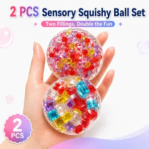 2 PCS Sensory Squishy Ball Set – Bead & Cube Fidget Toys for Stress Relief, Slow Rising Handheld Squishies, ASMR Pop Bubble Balls, Tactile Sensory Fun, Creative Birthday Gift & Desk Toy