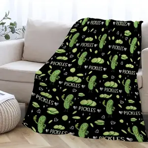 Pickle Funny Blanket Flannel Blanket Cartoon Pickles Pattern Sofa Couch Bed Home Decor Relax Gift For Teens Adults Food Lovers Cooling Blanket Homegoods Cozy Throw