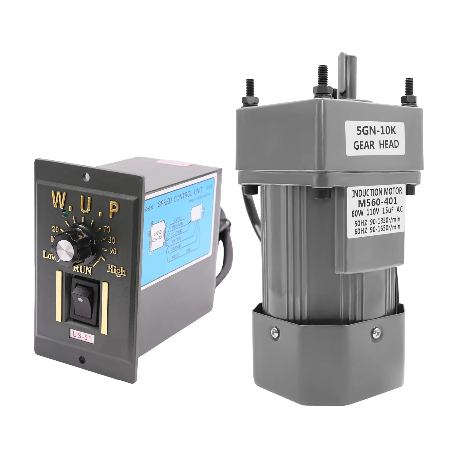 M560-402 Copper Core Geared Motor - 60W Input, 110V, 3.8Nm High Torque, 1:10 Reduction Ratio, 0-135RPM Single Unit for Packaging, Printing Equipment (Kitchenware Industry Compatible)