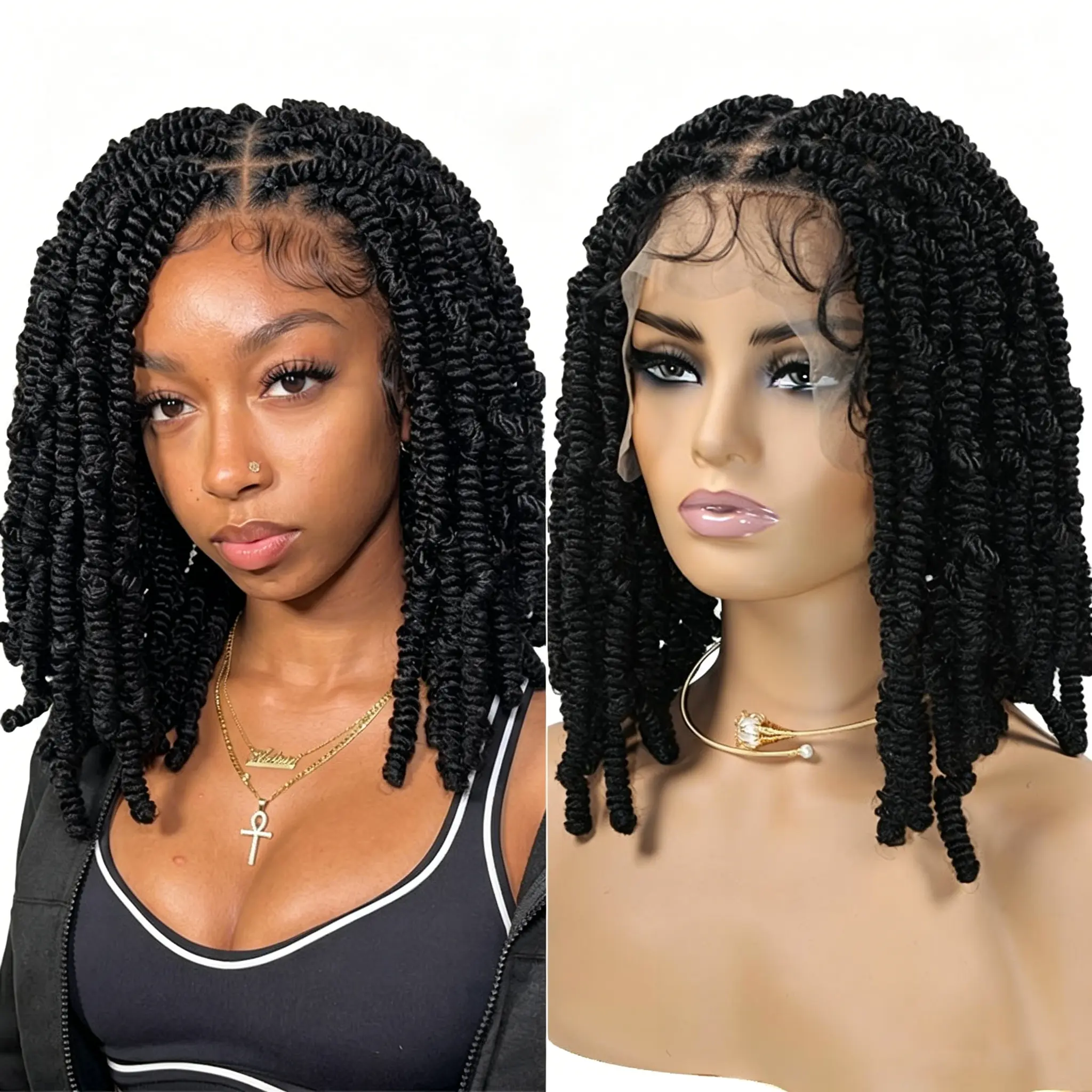 Synthetic Full Lace Short Braided Wig Senegalese Twist Crochet Cornrow Braid Wigs Knotless Box Braids Wig Dread Locks Braided Wigs Twist Braided Wigs with Baby Hair