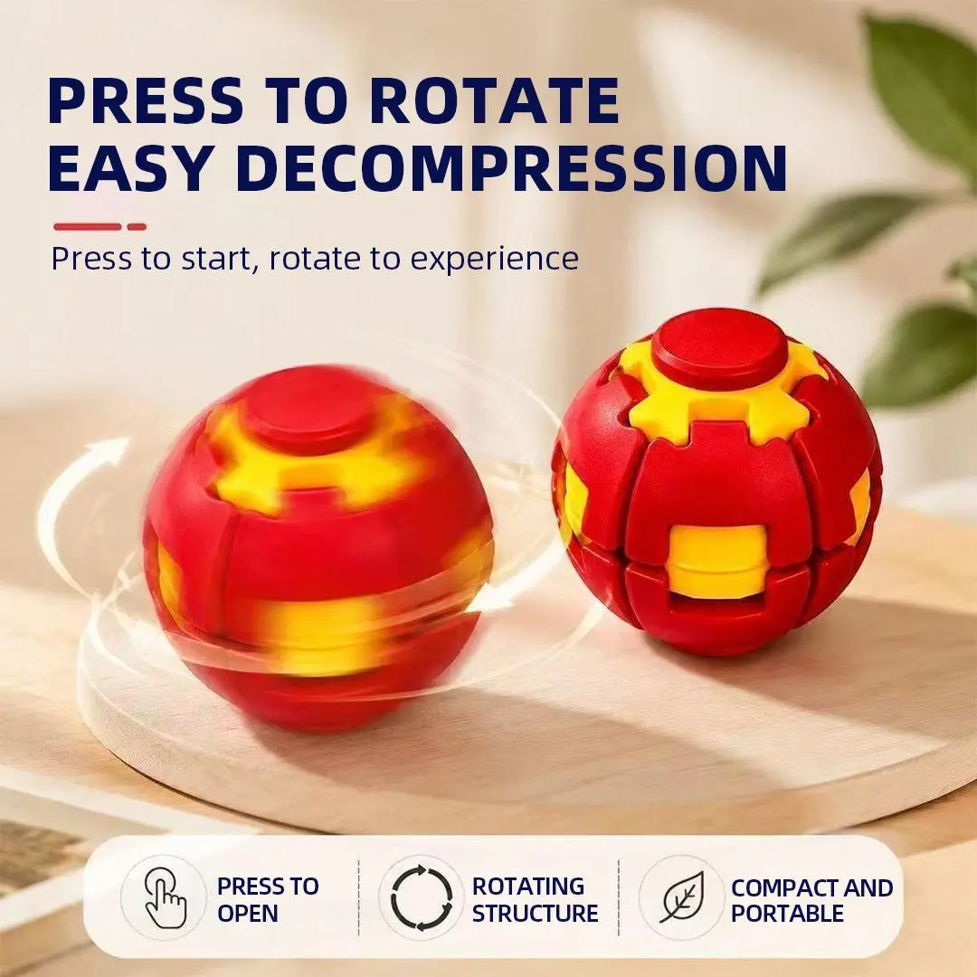 Durable ABS Plastic 3D Press & Spin Stress Reliever Ball - Smooth-Spinning Unisex Pocket-Size Fidget Toy for 8+ Years, Adults, Office Desk Relaxation, Compact Portable Finger Spinner