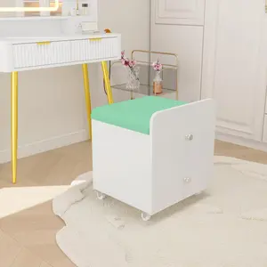 Garvee Vanity Stool with Storage, Vanity Chair with Drawer, Modern Multifunctional Chairs for Living Room, Bedroom and Makeup Stations, Green