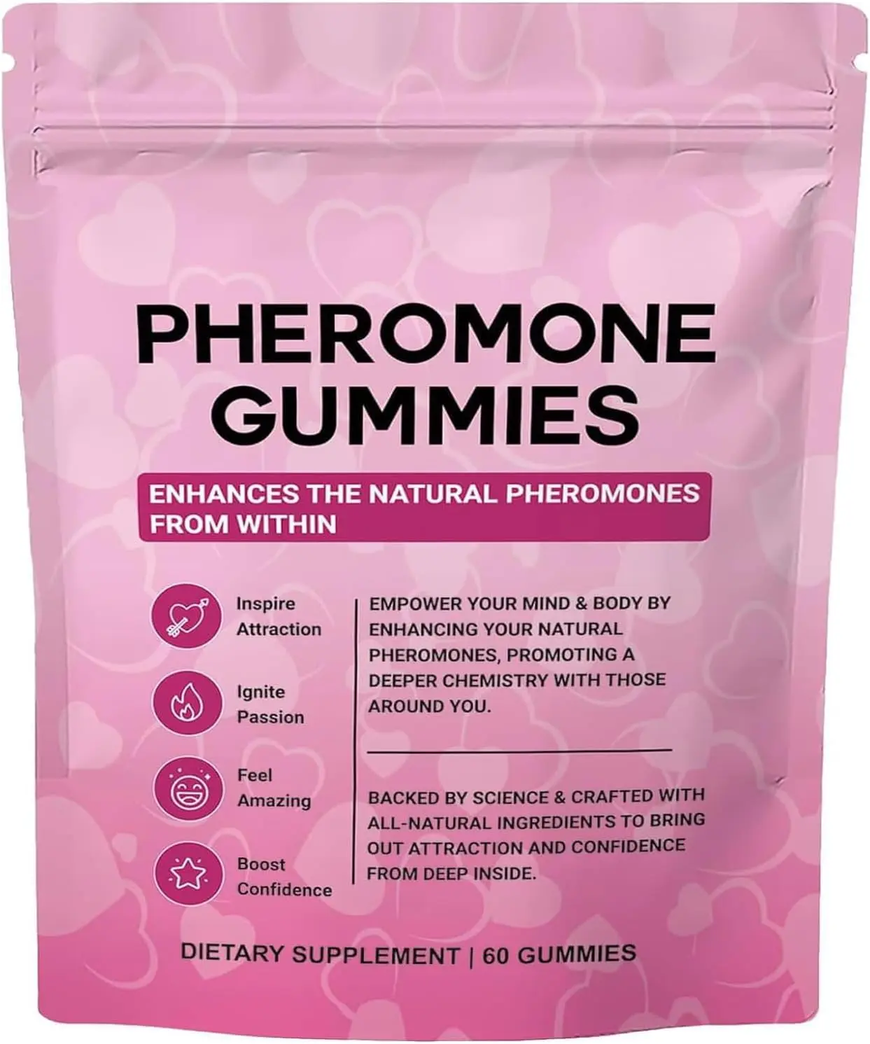 OFFICIAL Pheromone Gummies with Slippery Elm for Women,Strawberry Flavor | Enhance Supports Charm,Supports Balance,Confidence & Social Vibe,Vegan,Non-GMO,Gluten-Free,Strawberry Flavor,60 Gummies