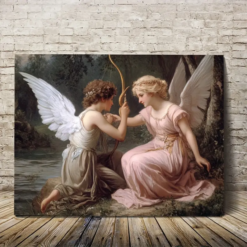 [2D Flat] 1 Piece Romantic Canvas Painting - Kirby and Pips Reunion, 2D Flat Wooden Frame, Suitable for Bedroom and Living Room Decoration, Bedroom Wall Decoration|Romantic theme|Detailed Artwork, Mural Decoration