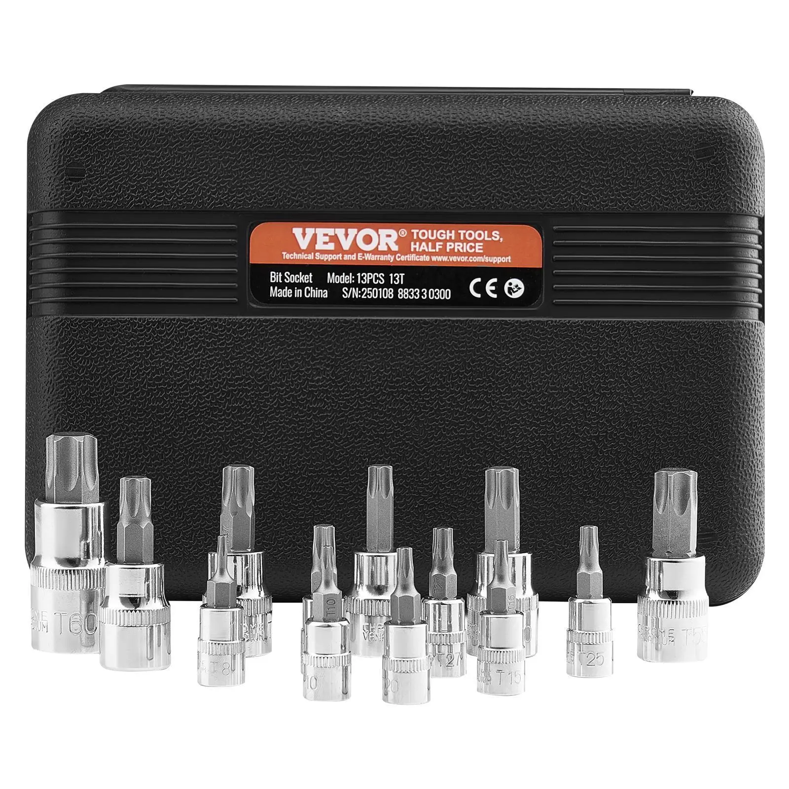 【summerfinds】Father's Day Gift VEVOR Torx Bit Drive Socket Set, 13-Piece Star T8-T60, S2 Alloy Steel & Cr-V Steel Construction, External Torx Socket, Screw Socket
