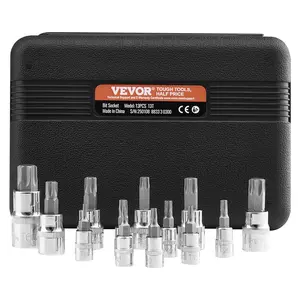 VEVOR Torx Bit Socket Set 13-Piece Star T8 - T60 Set S2 Alloy Steel and Cr-V Steel