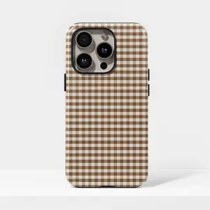 Brown plaid phone case with soft and girly design with iPhone 17, 16, 15, 14, 13, 12, 11, Pro Max,  Galaxy S23, S22, S21, S20 Ultra