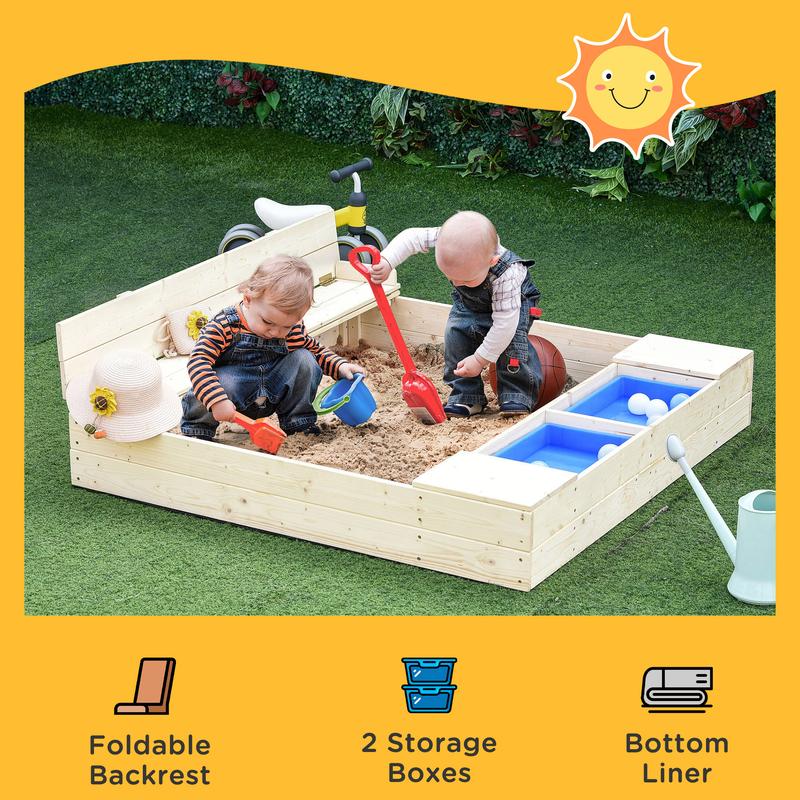 Outsunny Wooden Kids Sandbox Outdoor Children Play Equipment Activity Gift for Boys and Girls Outsunny Wooden Kids Sandbox Outdoor Children Play Equipment Activity Gift for Boys and Girls