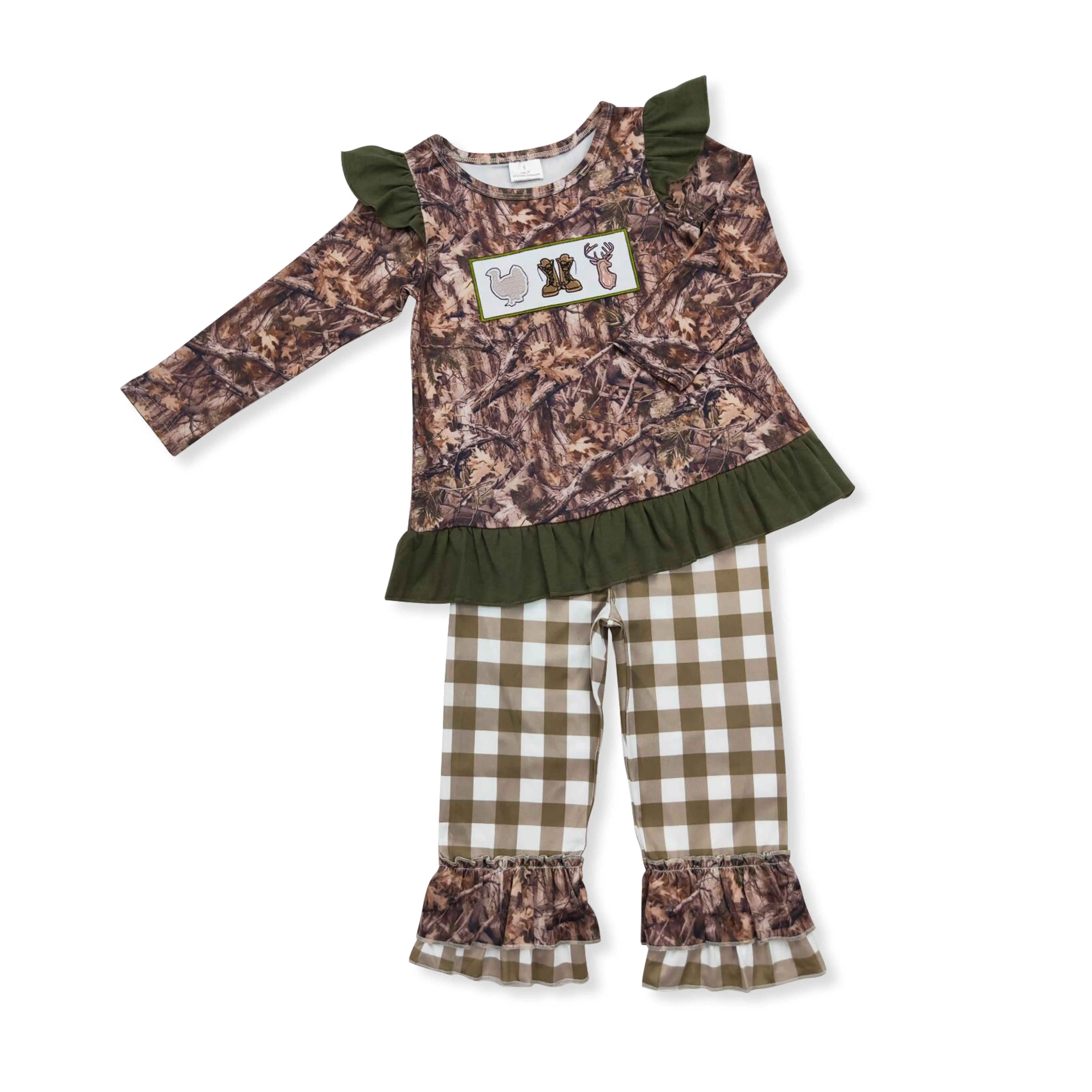 Thanksgiving camo turkey Print bell pants Girls set