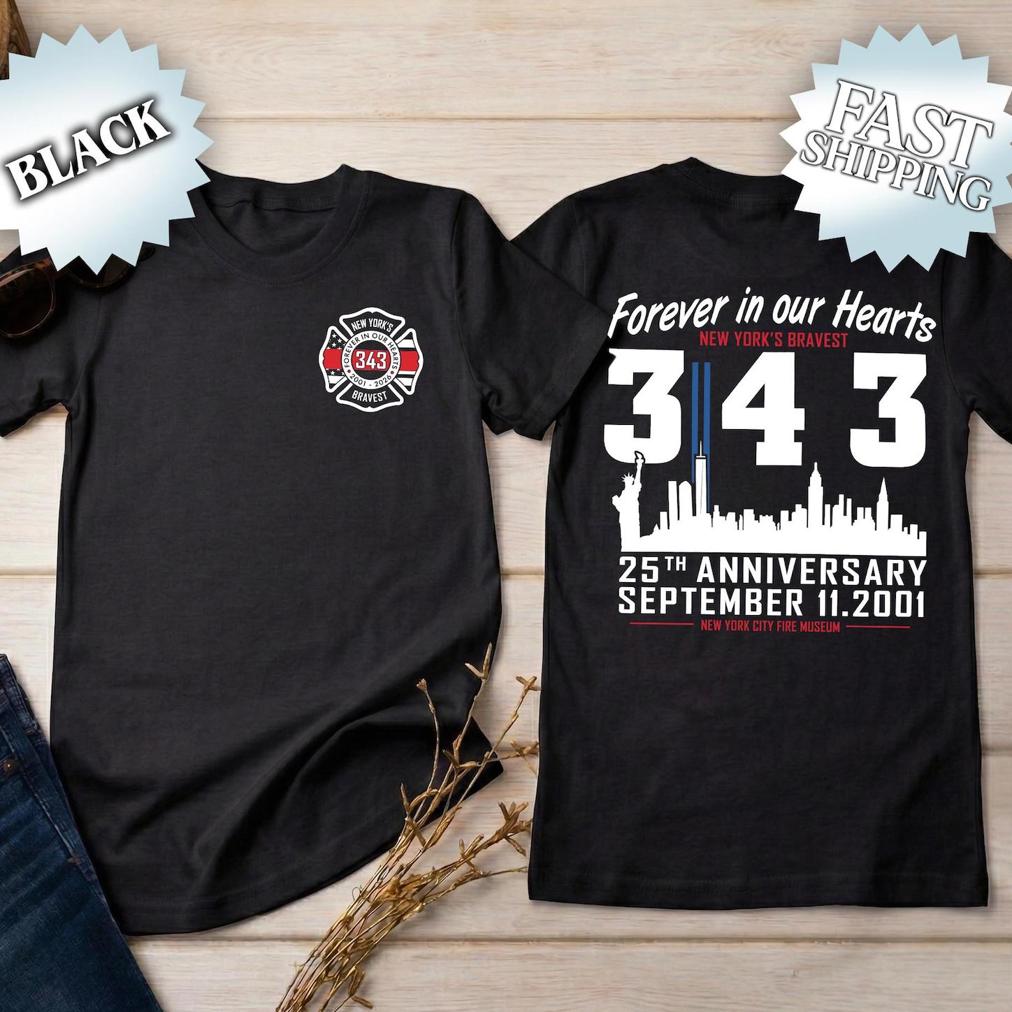 New York Firefighter Memorial 343 T-Shirt, 911 Anniversary Tribute Tee, September 11 Remembrance, First Responder Honor Shirt