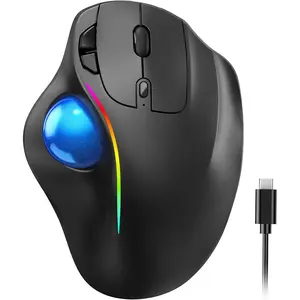 Pro  Trackball ,   with  Thumb Control, USB-C Rechargeable, RGB Light Mice with Adjustable DPI, 3-Device Connectivity (BT or 2.4G),for PC//Laptop - Black