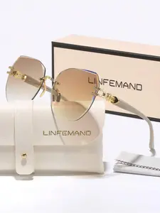 Elegant Lightweight Rimless Sunglasses, Trendy Casual Geometric Frame Sunglasses for Women, Fashion Accessories for Everyday Use and Outdoor Activities