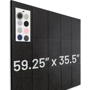 Large Cork Board for Wall 59" x 36", Black Bulletin Board | 15 Pack Felt Wall Tiles | Cork Boards for Office Pin Board Tack Board Cork Boards