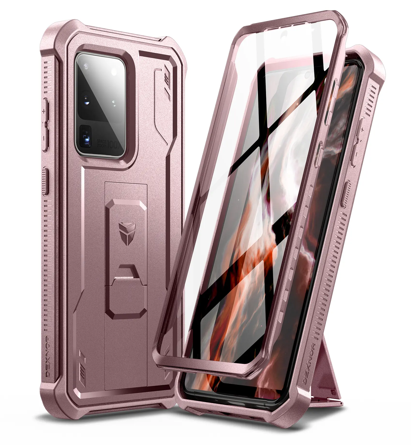 Dexnor Full Body Plastic Smartphone Shell for Samsung Galaxy S20 Ultra (6.9 in) - Built-in Screen Protector, Handheld Holder Kickstand, Heavy Duty Military Grade Shockproof Cover