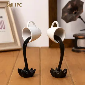 1PC Floating Spilling Coffee Cup Sculpture, Resin Pouring Mug Art Figurine for Kitchen Counter, Home Office Desktop Decor Ornament，home decor，desk ornament