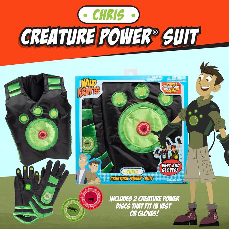 Wild Kratts Creature Power Suit, Chris (Size Large 6-8X) - Includes Vest, Gloves &amp; 2 Power Discs for Halloween Costume, Pretend Play &amp; Dress Up - Officially Licensed Toys- Gift for Kids Boys Girls