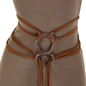 Medieval Viking Braided Leather Belt Set with Ring Buckle Tassel Decorations Halloween Cosplay Costume Accessories for Men Women
