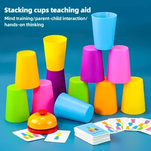 1 set of sensory decompression stacking cup games for two people, family games, interactive speed stacking cup toys with teaching cards, fun children's party gifts, Easter basket fillers, and holiday gifts to relieve stress toys