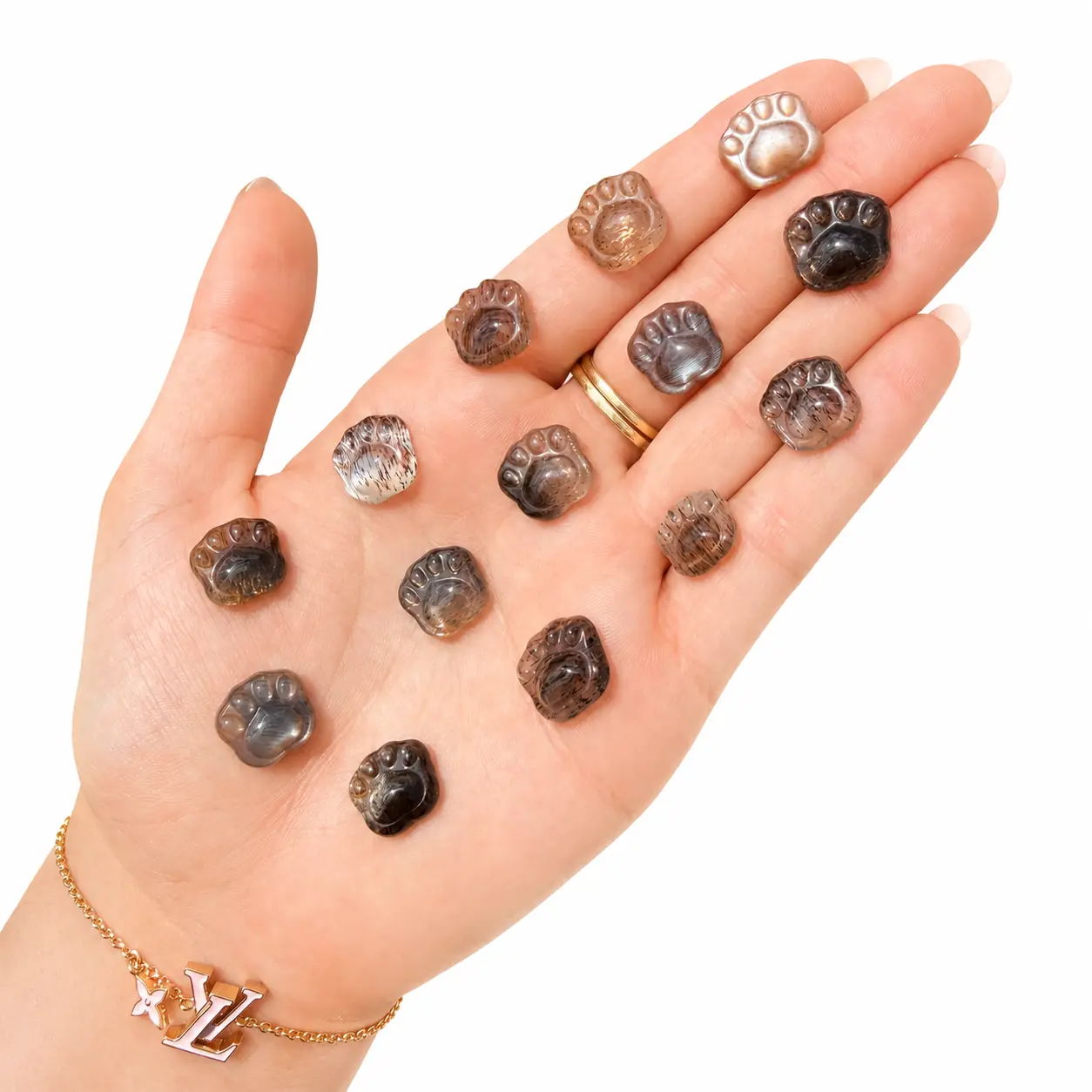 Mini Black Moonstone/Sunstone Paw Print - Natural Carved Sunstone/Moonstone