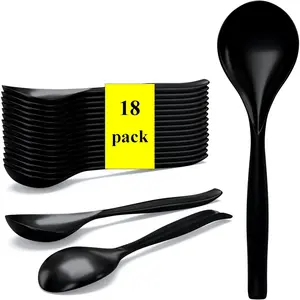 10-inch large heavy-weight reusable plastic serving utensils, 18-pack black large serving spoons for party buffets and catering