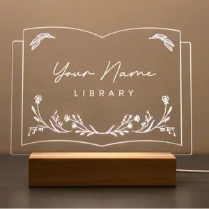 Personalized Library Sign - Customizable LED Display for Book Lovers, Gift for Readers, Library Decor & Bookshelf Decoration
