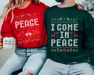 Christmas Couple Couples Ugly Sweater, Come in Peace Matching Christmas Sweatshirt, Hoodie, Holiday Gift for His and Her