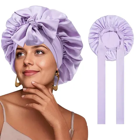 AWAYTR Women's No-Slip Satin Haircare Bonnet - Single Layer Silk-Feel Fabric/Material, Adjustable Strap, Anti-Frizz Hydration Lock, Heatless Styling, Elasticity Retention, Ponytail Compatible, Casual Use for Face Care, Cancer Patients