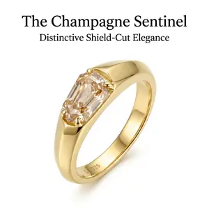 ZR "Aurelian Shield" Custom Shield‑Shaped 1ct Champagne Moissanite Asymmetrical Band S925 Sterling Silver Ring-【Litzy】#4842