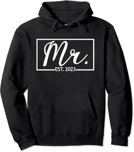 Mr. Est. 2023, Married Couple Husband Wife Mrs. Matching Mr. Pullover Hoodie - Josephroycos Shop 80B0BK9ZV5JX