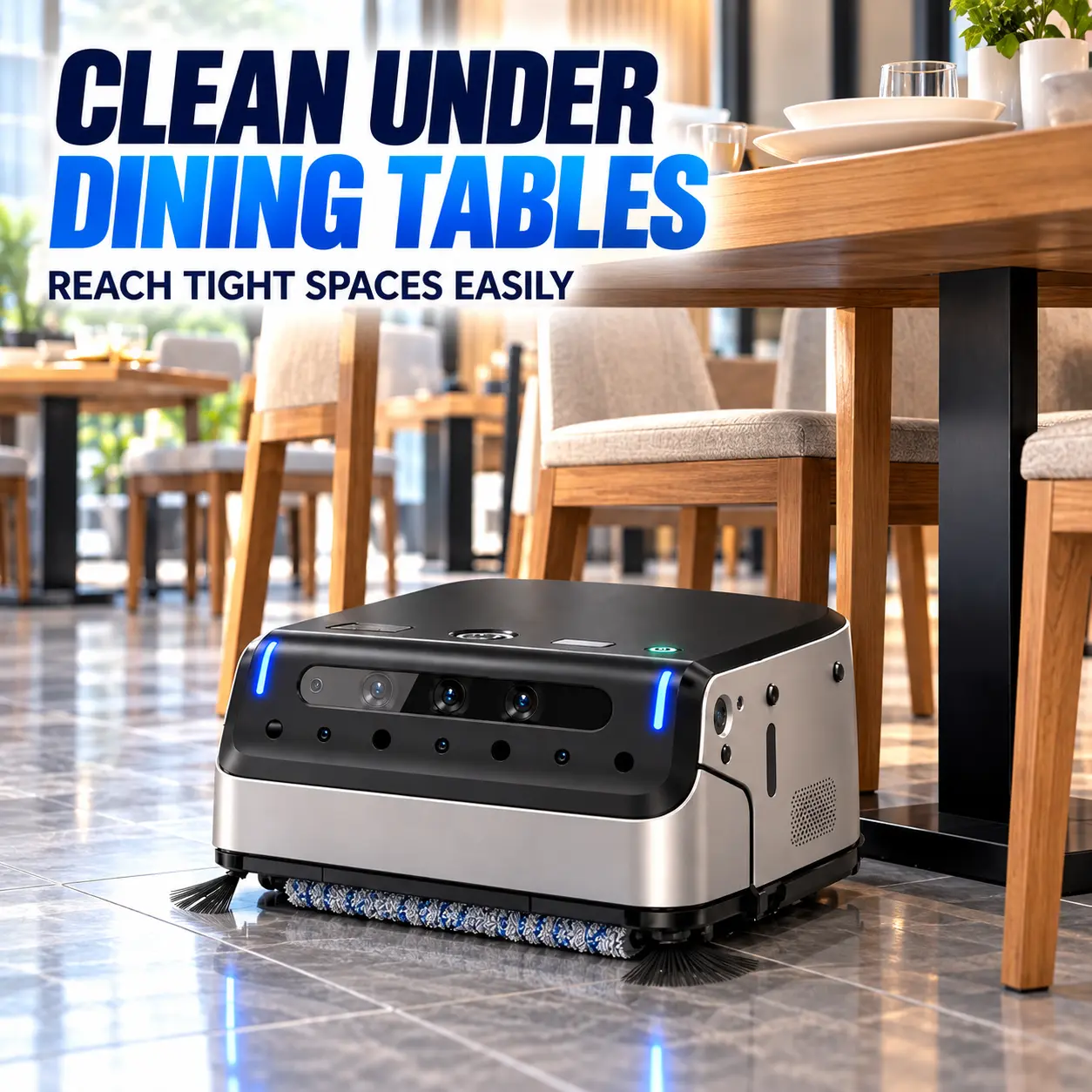 Ezviz Commercial Smart Cleaning Robot - All-in-1 Auto Sweep, Vacuum, Scrub Cleaner for Restaurants & Canteens, Cleans Under Dining Tables