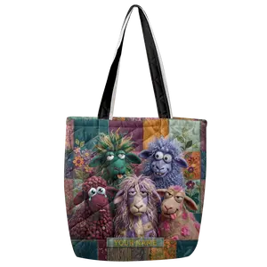 Personalized Funny Sheep Animal Lovers Quilted Tote Bag - Cute Farm Style Shoulder Bag, Rustic Gift for Sheep Lovers