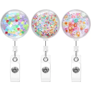 Round Badge Holder, 1 Count Retractable Badge Reel, Creative Badge Holder with Badge Decoration for Office, School, Hospital, Workplace, Identification Badges & Supplies