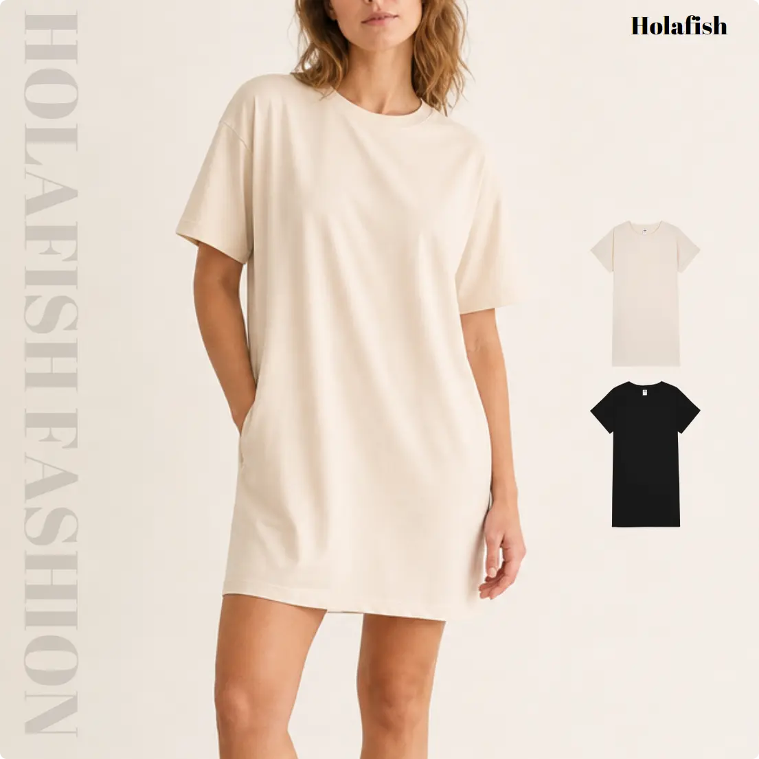 Holafish Women's Casual Short Sleeve Crew Neck Sundress Loose Fit Daily Wear Streetwear Solid Color Sundress Everyday Relaxed Look outdoorfun SummerVIbes