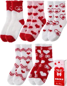 Womens Fuzzy Socks Warm Fluffy Cozy Winter Slipper Thick Fleece Heart Socks 5 Pairs Sandsuced