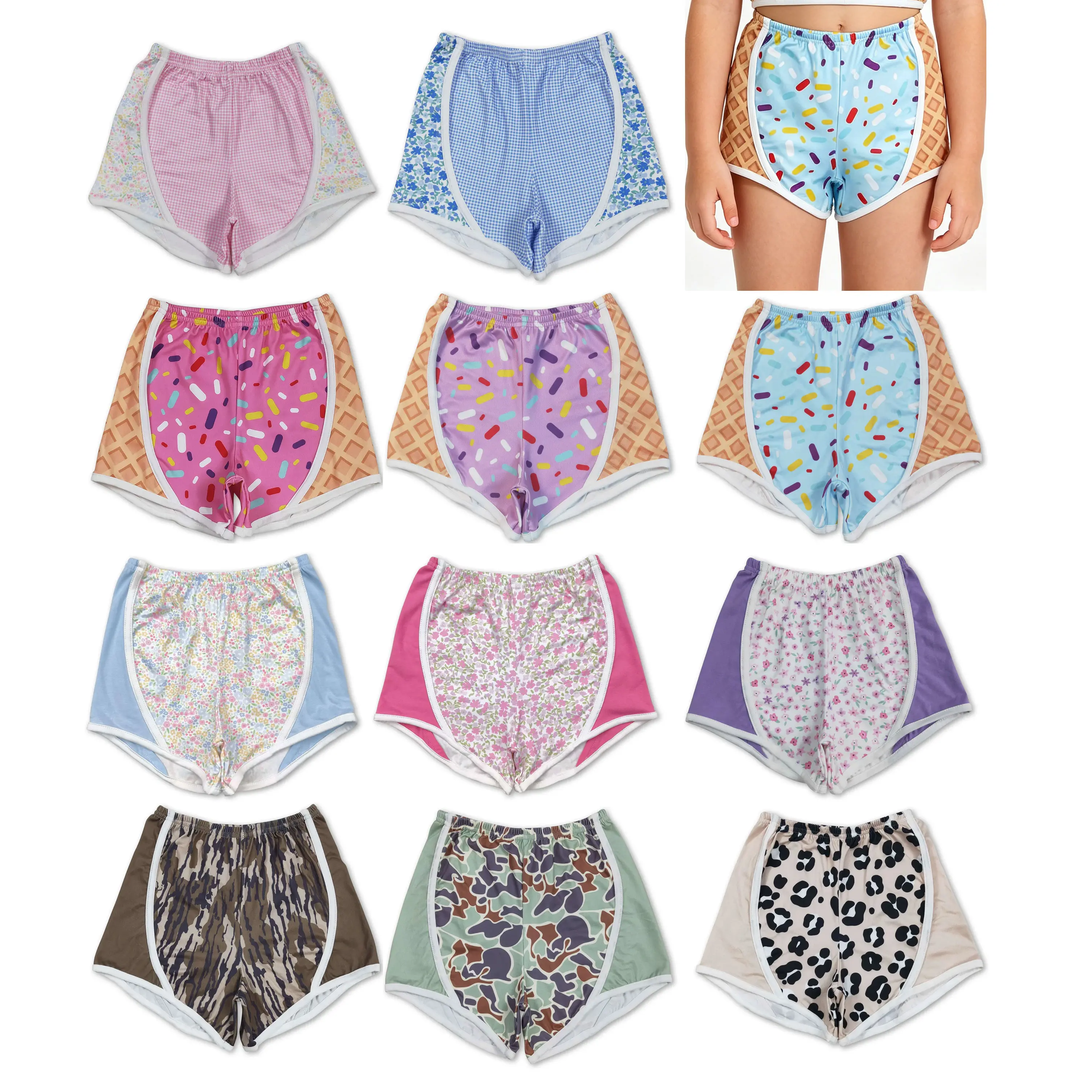 Girls' Casual Silk Ice Cream Printed Mid-Waist Fitted Shorts - 5-6 Years Minimalist Elastic Band Summer Bottoms, Ice Cream Shorts, Kids Clothing Girls, Elastic Waistband Shorts