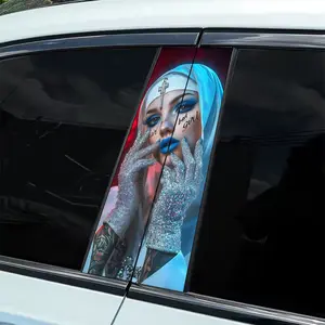 2 Pieces Contrast Style Nun Image Theme Car Sticker - Durable Vinyl B-pillar Protective Film, Cool Car Decoration, Self-Adhesive Body Decor, Easy Installation, Weather Resistant Vehicle Accessories, Car Decals