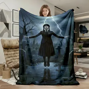 1pc Wednesday Addams Gothic Flannel Fleece Blanket, Super Soft Cozy Throw for Bed, Sofa, Couch, Camping, Office, Perfect Gift Idea for Adults.