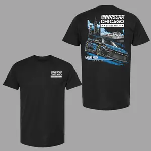 NASCAR Chicago Street Race T-shirt with Camry Graphic and Grant Park Skyline, 2 Sides Racing Car Tee, Soft Cotton Blend Shirt, Car Enthusiast Gift for Men and Womens, Streetwear, Mens Shirts, Graphic Tee
