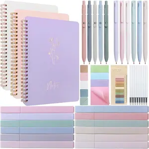 count Aesthetic School Supplies, Cute Stationary Set  Color A5 Spiral Notebooks Highlighters, Sticky Notes & Bookmark Sticky Index Tabs 5 Gel Pen for Work Office Supplies ()